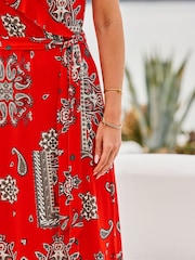 Sosandar Red Ruffle Neck Wrap Dress - Image 5 of 5