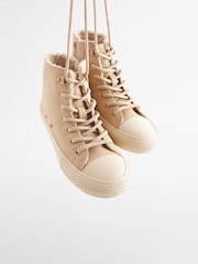 Neutral Brown Faux Fur Lined Standard Fit (F) Lace-Up High Top Trainers - Image 1 of 7