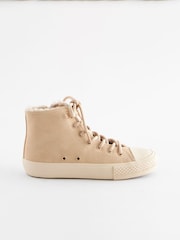 Neutral Brown Faux Fur Lined Standard Fit (F) Lace-Up High Top Trainers - Image 2 of 7