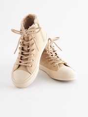 Neutral Brown Faux Fur Lined Standard Fit (F) Lace-Up High Top Trainers - Image 3 of 7