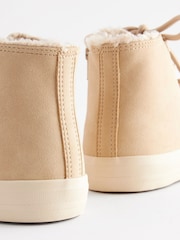 Neutral Brown Faux Fur Lined Standard Fit (F) Lace-Up High Top Trainers - Image 6 of 7