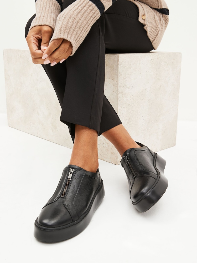 Black Signature Forever Comfort® Leather Chunky Zip Trainers - Image 1 of 7 Black Signature Forever Comfort® Leather Chunky Zip Trainers - Image 1 of 7