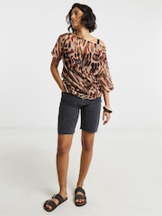 Simply Be Brown Animal Draped Chiffon Top - Image 1 of 4