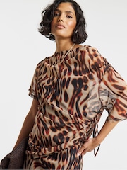 Simply Be Brown Animal Draped Chiffon Top - Image 3 of 4