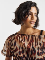 Simply Be Brown Animal Draped Chiffon Top - Image 4 of 4