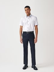 White Double Collar 100% Cotton Trimmed Formal Short Sleeve Oxford Shirt - Image 2 of 7