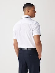 White Double Collar 100% Cotton Trimmed Formal Short Sleeve Oxford Shirt - Image 3 of 7