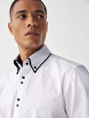 White Double Collar 100% Cotton Trimmed Formal Short Sleeve Oxford Shirt - Image 4 of 7