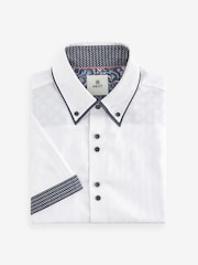 White Double Collar 100% Cotton Trimmed Formal Short Sleeve Oxford Shirt - Image 5 of 7