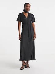 Simply Be Black Satin Scarf Detail Dress - Image 1 of 4