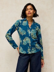 White Stuff Teal Blue Annie Cotton Jersey Shirt - Image 1 of 6