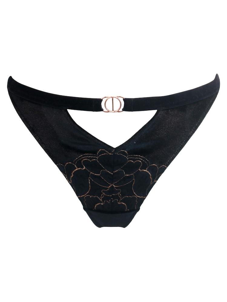 Pour Moi Black India Velvet Luxe Metallic Lace Thongs - Image 4 of 4