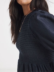 Simply Be Blue Denim Shirred Midaxi Dress - Image 4 of 4