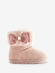 Baker by Ted Baker Girls Faux Fur Cuff Boot Slippers with Bow - Image 1 of 6