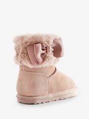 Baker by Ted Baker Girls Faux Fur Cuff Boot Slippers with Bow - Image 2 of 6