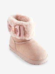 Baker by Ted Baker Girls Faux Fur Cuff Boot Slippers with Bow - Image 3 of 6