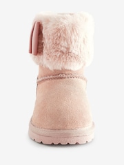 Baker by Ted Baker Girls Faux Fur Cuff Boot Slippers with Bow - Image 4 of 6