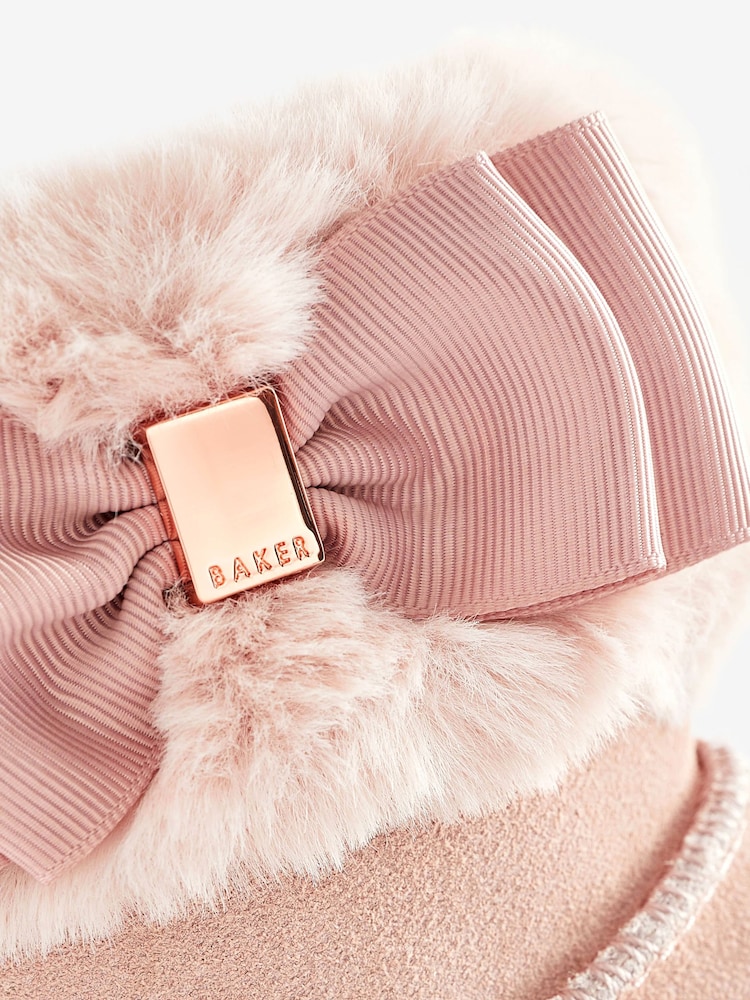 Baker by Ted Baker Girls Faux Fur Cuff Boot Slippers with Bow - Image 6 of 6