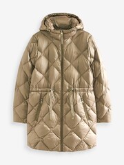 Lauren Ralph Lauren Gold Metallic Quilted Hooded Down Puffer Coat - Image 1 of 5