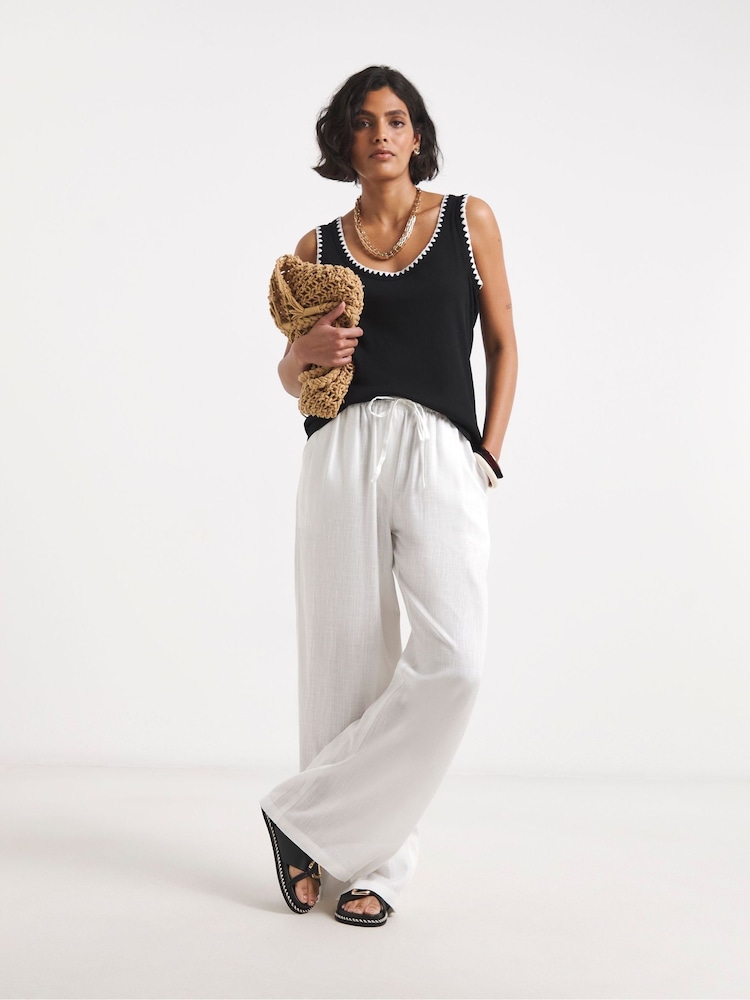 Simply Be White Tie Hem Linen Trousers - Image 1 of 4 Simply Be White Tie Hem Linen Trousers - Image 1 of 4