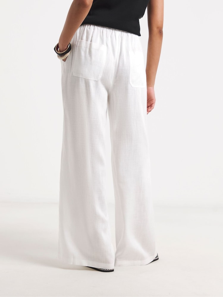 Simply Be White Tie Hem Linen Trousers - Image 2 of 4 Simply Be White Tie Hem Linen Trousers - Image 2 of 4