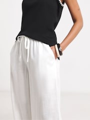 Simply Be White Tie Hem Linen Trousers - Image 4 of 4