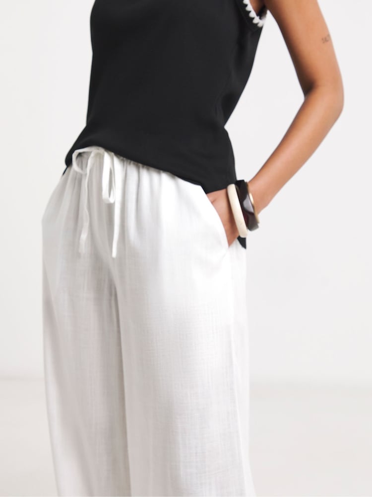 Simply Be White Tie Hem Linen Trousers - Image 4 of 4 Simply Be White Tie Hem Linen Trousers - Image 4 of 4