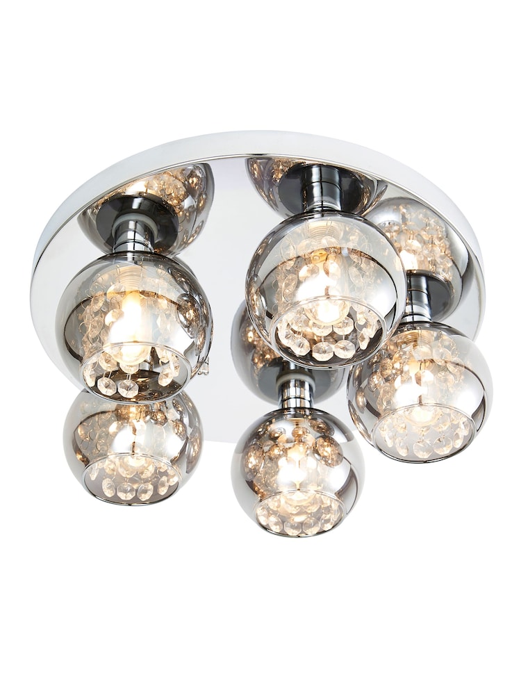 BHS Chrome Megara Bathroom 5 Light Flush Ceiling Light - Image 1 of 3