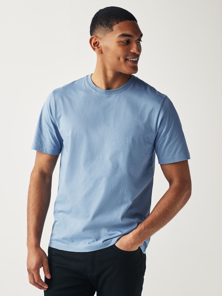 Turquoise Blue Regular Fit Essential Crew Neck Cotton T-Shirt - Image 1 of 7