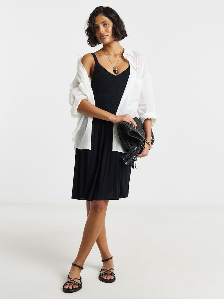 Simply Be Crinkle Waist Detail Skater Dress - Image 1 of 4 Simply Be Crinkle Waist Detail Skater Dress - Image 1 of 4
