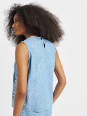 Simply Be Blue Light Wash Chambray Palm Tree Broderie Shirt - Image 2 of 4