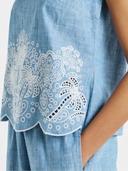 Simply Be Blue Light Wash Chambray Palm Tree Broderie Shirt - Image 4 of 4