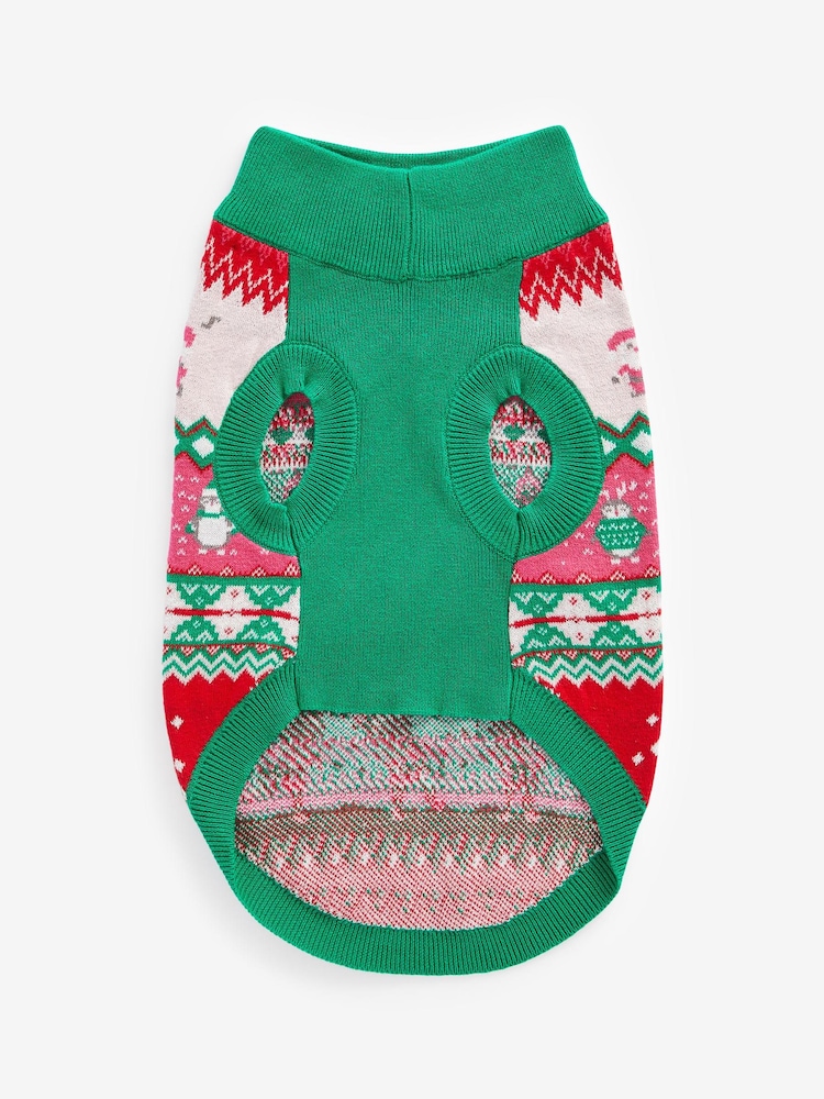Pink/Green Dancing Elves Christmas Dog Jumper - Image 5 of 5