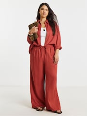 Simply Be Red Linen Gathered Sleeve Boxy Shirt - Image 1 of 4