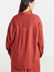 Simply Be Red Linen Gathered Sleeve Boxy Shirt - Image 2 of 4