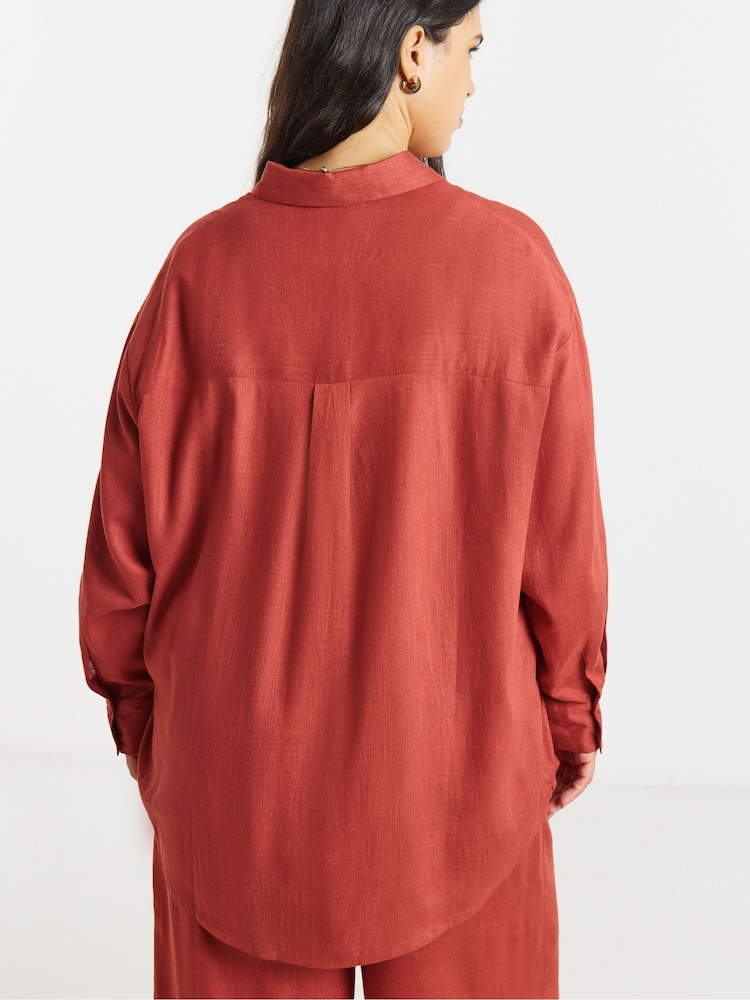 Simply Be Red Linen Gathered Sleeve Boxy Shirt - Image 2 of 4 Simply Be Red Linen Gathered Sleeve Boxy Shirt - Image 2 of 4