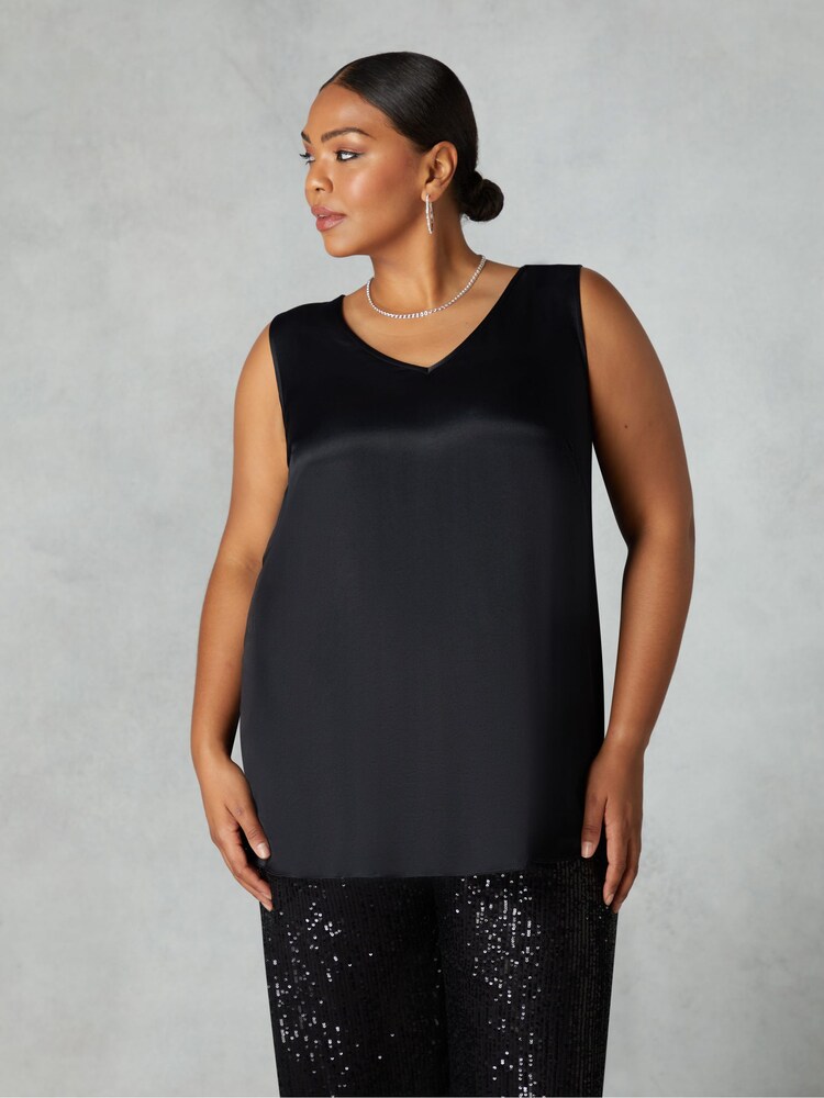 Live Unlimited Black Curve Satin Vest Top - Image 1 of 4