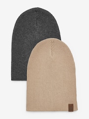 Charcoal Grey/Neutral Beanie Hats 2 Pack (3mths-10yrs) - Image 1 of 3