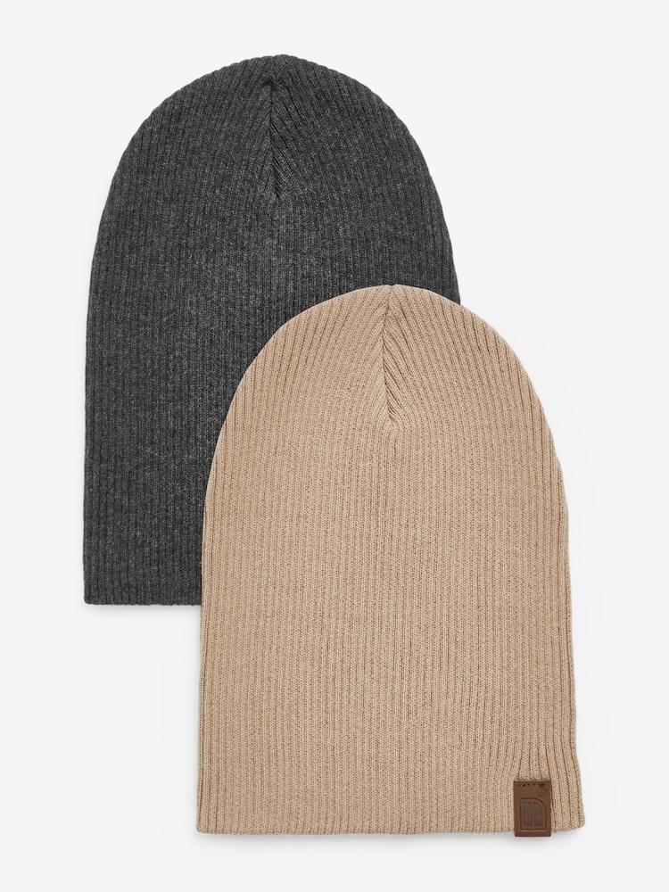 Charcoal Grey/Neutral Beanie Hats 2 Pack (3mths-10yrs) - Image 1 of 3