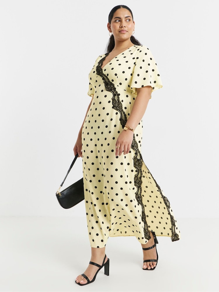 Simply Be Black Asymmetric Lace Detail Dress - Image 1 of 4