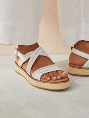 White/Silver Forever Comfort® Weave Leather Espadrille Flatform Sandals - Image 2 of 9
