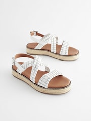 White/Silver Forever Comfort® Weave Leather Espadrille Flatform Sandals - Image 3 of 9