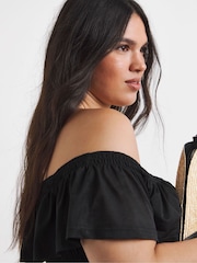 Simply Be Black Ruffle/Shirred Mesh Top - Image 4 of 4