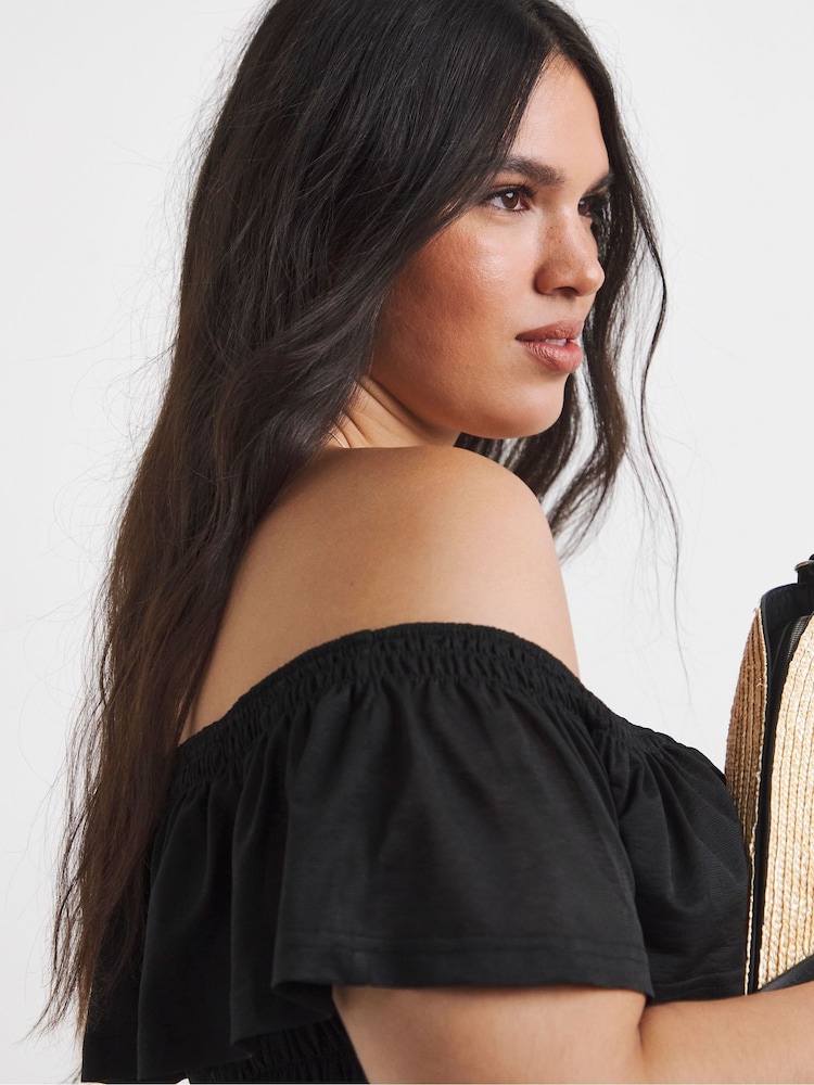Simply Be Black Ruffle/Shirred Mesh Top - Image 4 of 4