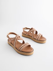 Tan Brown Forever Comfort® Weave Leather Espadrille Flatform Sandals - Image 1 of 6