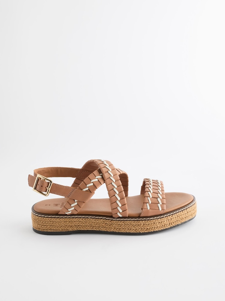 Hellbraun - Forever Comfort® Espadrilles-Plateau-Sandalen aus Leder mit Webmuster - Bild 2 von 6 Hellbraun - Forever Comfort® Espadrilles-Plateau-Sandalen aus Leder mit Webmuster - Bild 2 von 6