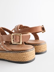 Tan Brown Forever Comfort® Weave Leather Espadrille Flatform Sandals - Image 3 of 6