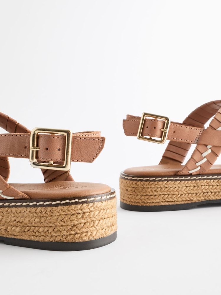 Hellbraun - Forever Comfort® Espadrilles-Plateau-Sandalen aus Leder mit Webmuster - Bild 6 von 6 Hellbraun - Forever Comfort® Espadrilles-Plateau-Sandalen aus Leder mit Webmuster - Bild 6 von 6