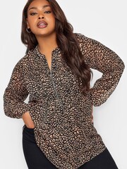 Yours Curve Brown London Zip Front Blouse - Image 1 of 4