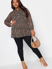 Yours Curve Brown London Zip Front Blouse - Image 3 of 4
